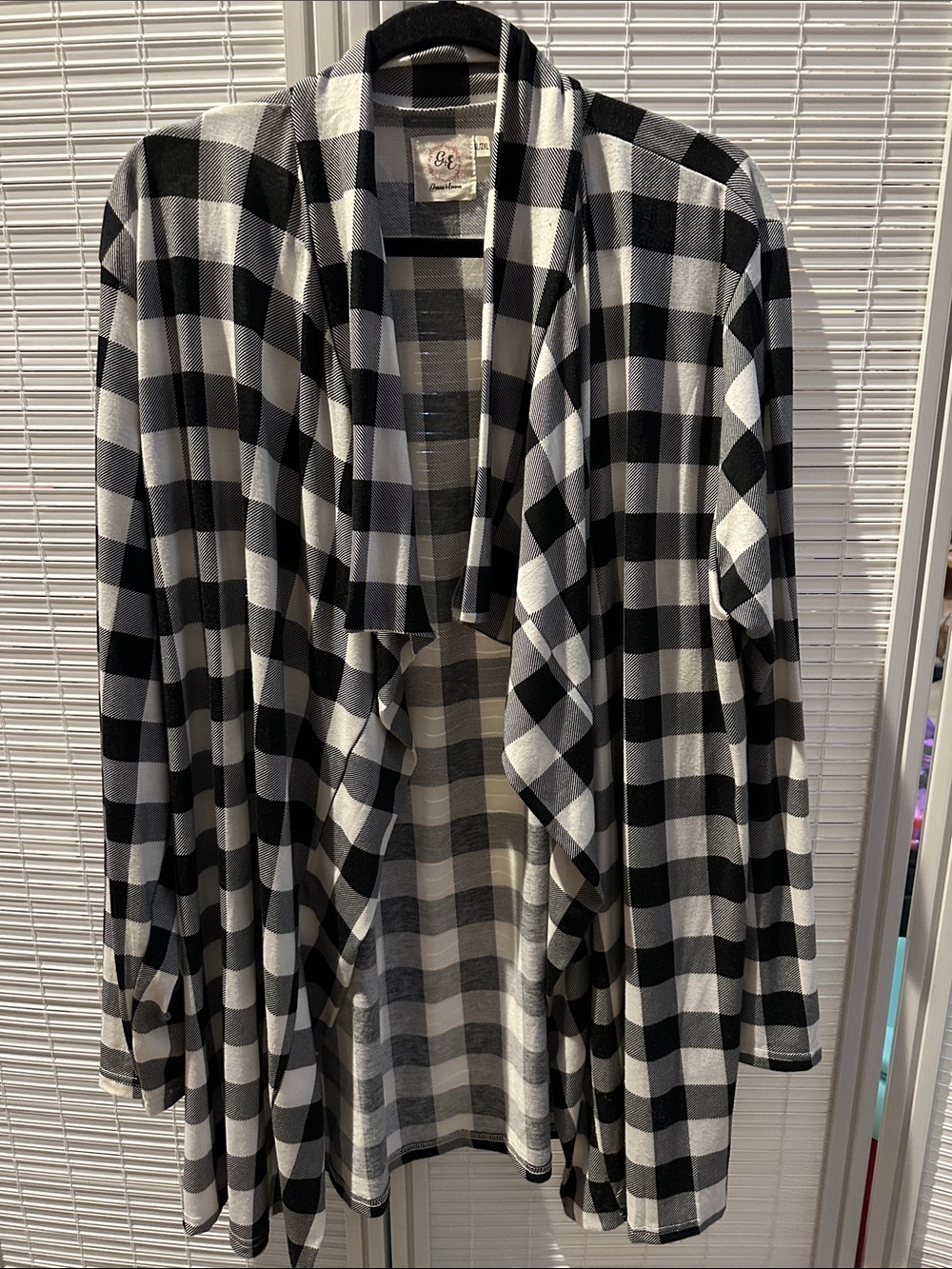 Black & White Plaid Drape Front Jacket